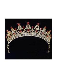 Red Rhinestone Gold-Tone Tiara (N434)