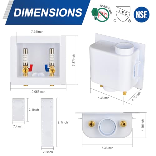 EFIELD صندوق مخرج غسالة EFIELD العالمية (غسيل) مع تصريف مركزي، اتصال MIP بقطر 1/2 بوصة مع مثبط صدمات مائي من الفولاذ المقاوم للصدأ، (WM051) - Image 3