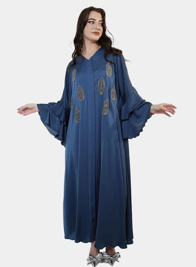 Elena by DStyle Elena by DStyle Ruffled Sleeve V-Neck Lace Detail A-Line Jalabiya