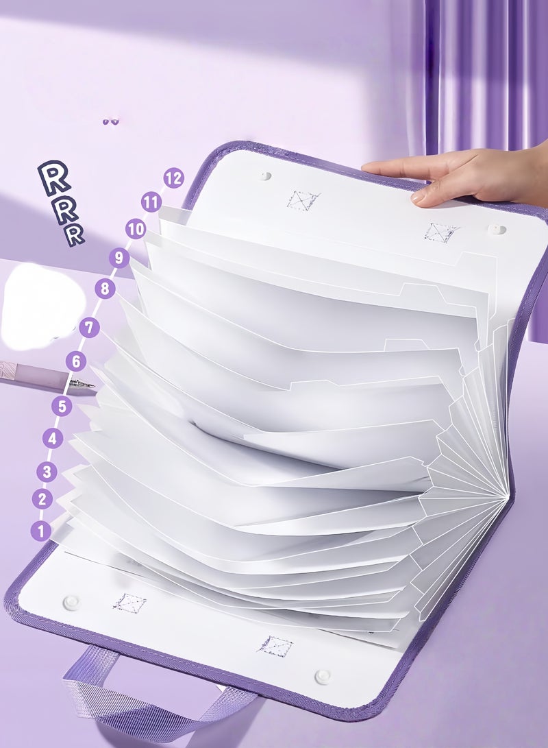 Generic File Folder, 12 Pockets Accordion File  Holder Organizer, A4 Letter Size Paper test Paper Document Receipt Organizer, Easy Backpack Access, for students, Home, Office and Travel (purple)  - Image 2