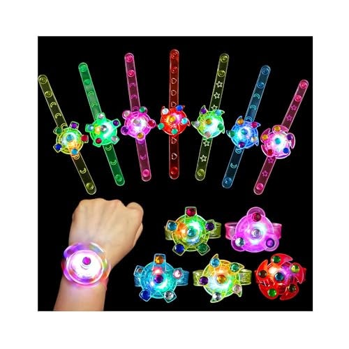 WELLVO 12 Pack LED Light Up Fidget Spinner Bracelets Party Favors for Kids 48 812 Glow in The Dark Party Supplies Birthday Gifts Treasure Box Toys Goodie Bags Stuffers for Kids - Image 1