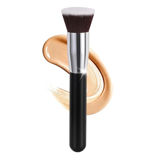 BEAUTYFACTOR Flat Top Kabuki Foundation Brush57 Premium Synthetic Kabuki Makeup Brush Flawless for Liquid Cream and Powder with Dense Soft Bristles for Face Buffing Contouring Sculpting BlendingBlack - Image 1