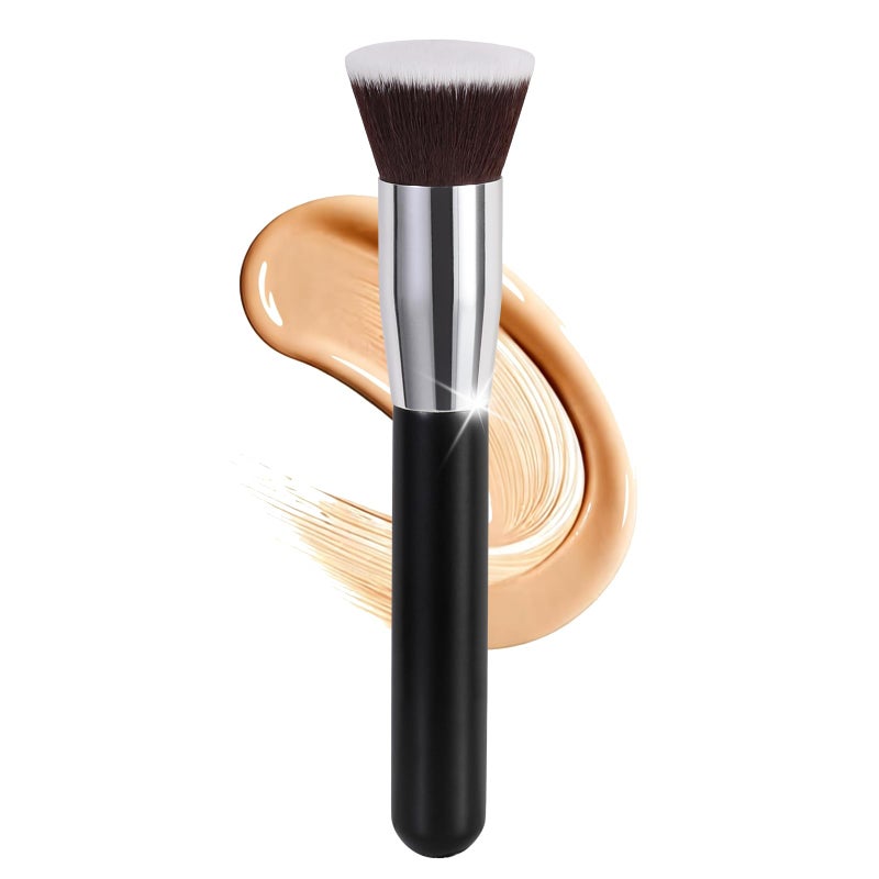 BEAUTYFACTOR Flat Top Kabuki Foundation Brush57 Premium Synthetic Kabuki Makeup Brush Flawless for Liquid Cream and Powder with Dense Soft Bristles for Face Buffing Contouring Sculpting BlendingBlack - Image 3