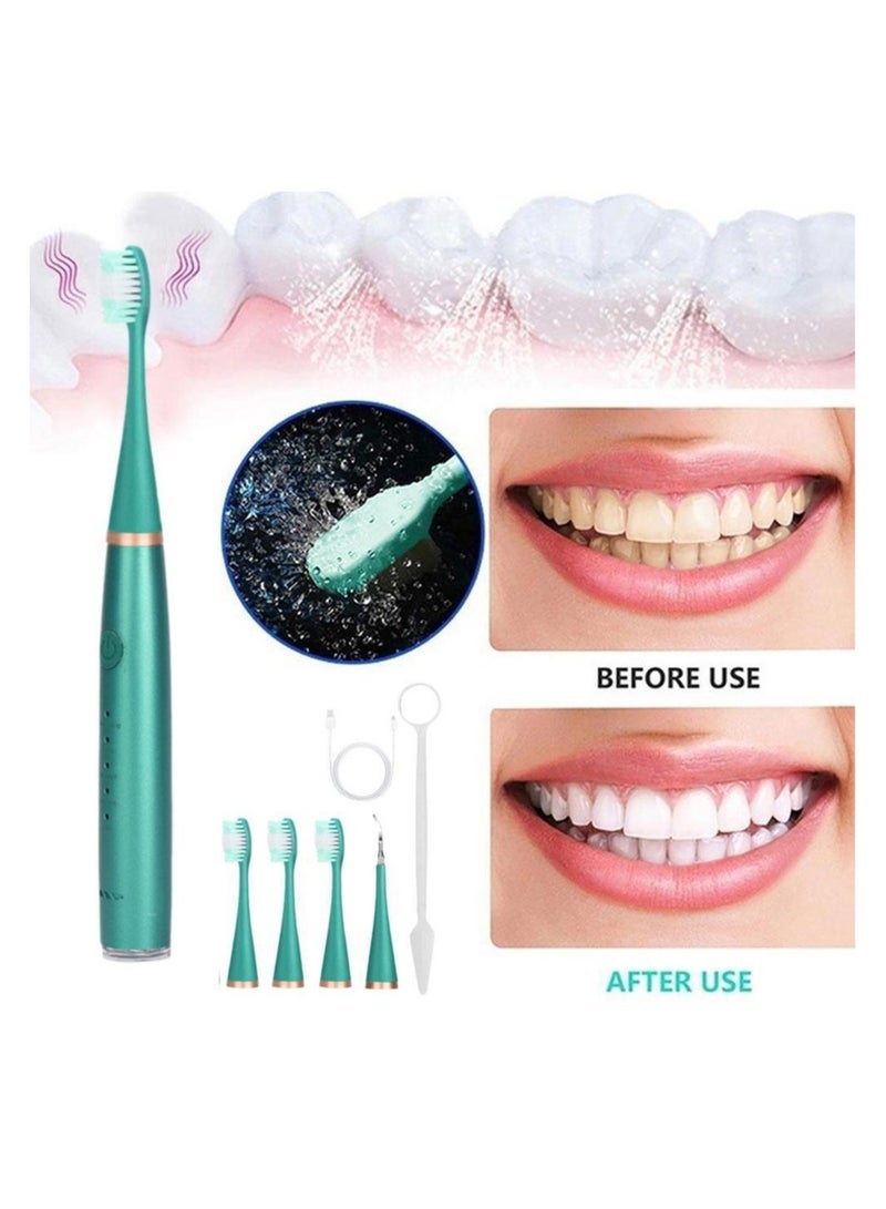 فرشاة أسنان كهربائية، منظفة للأسنان بالموجات فوق الصوتية، مزيلة للبقع والبلاك، تنظيف صوتي 6 في 1، مقاومة للماء IPX6، بطارية طويلة الأمد (أخضر) - Image 3