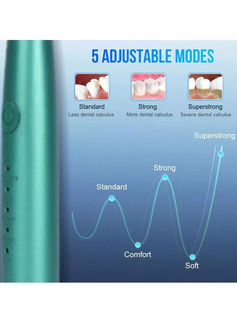 فرشاة أسنان كهربائية، منظفة للأسنان بالموجات فوق الصوتية، مزيلة للبقع والبلاك، تنظيف صوتي 6 في 1، مقاومة للماء IPX6، بطارية طويلة الأمد (أخضر) - Image 5
