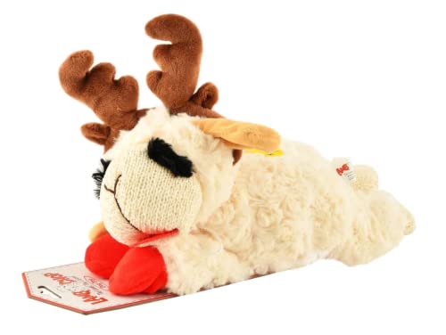 Multipet Holiday Lamb Chop with Reindeer Antlers Plush Dog Toy 105 Laying LambAll Breed Sizes - Image 1
