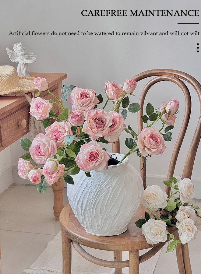 DUNISO 3 Pcs Roses Artificial Flowers, Artificial Pink Roses Flower Stems,Light Pink Roses Fake Flower, Realistic Flower Arrangements, Bridal Wedding Bouquet, Decorative Faux Floral for Home Party Office Hotel Table Kitchen Decor - Image 3