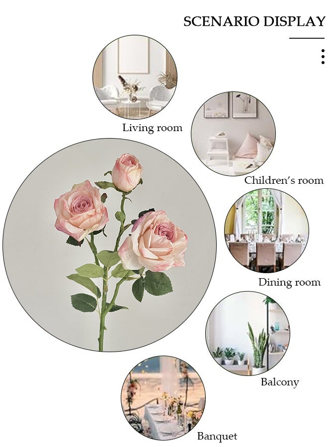DUNISO 3 Pcs Roses Artificial Flowers, Artificial Pink Roses Flower Stems,Light Pink Roses Fake Flower, Realistic Flower Arrangements, Bridal Wedding Bouquet, Decorative Faux Floral for Home Party Office Hotel Table Kitchen Decor - Image 4