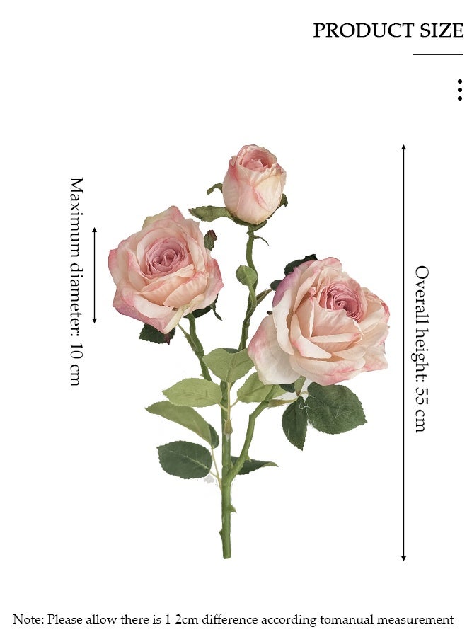 DUNISO 3 Pcs Roses Artificial Flowers, Artificial Pink Roses Flower Stems,Light Pink Roses Fake Flower, Realistic Flower Arrangements, Bridal Wedding Bouquet, Decorative Faux Floral for Home Party Office Hotel Table Kitchen Decor - Image 2