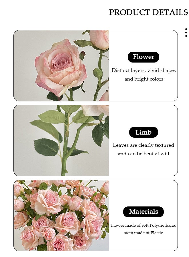 DUNISO 3 Pcs Roses Artificial Flowers, Artificial Pink Roses Flower Stems,Light Pink Roses Fake Flower, Realistic Flower Arrangements, Bridal Wedding Bouquet, Decorative Faux Floral for Home Party Office Hotel Table Kitchen Decor - Image 5