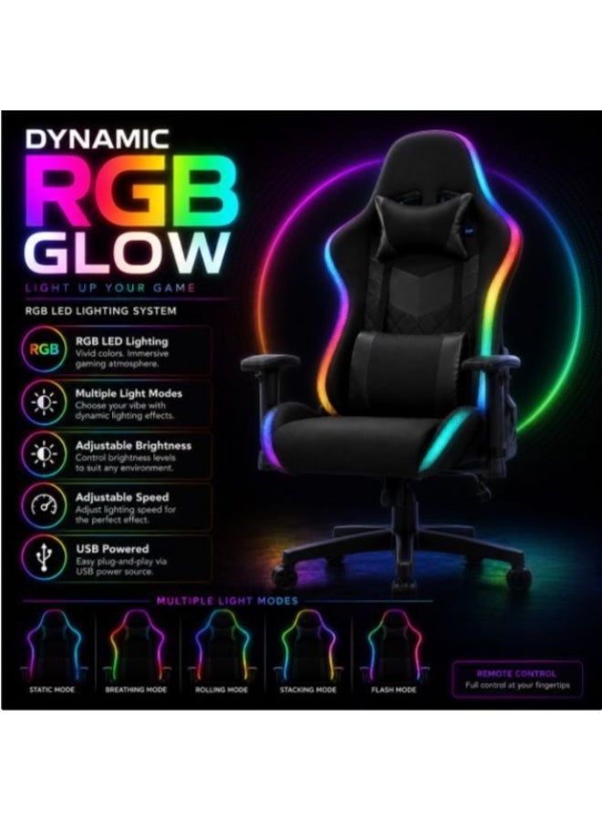 كرسي ألعاب RGB بظهر مرتفع وكسوة جلد PU، ارتفاع ومساند ذراع قابلة للتعديل، إمالة حتى 135 درجة، وسادتا رأس وظهر ودوران 360 درجة - Image 2