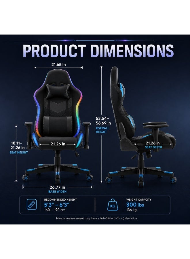 كرسي ألعاب RGB بظهر مرتفع وكسوة جلد PU، ارتفاع ومساند ذراع قابلة للتعديل، إمالة حتى 135 درجة، وسادتا رأس وظهر ودوران 360 درجة - Image 4