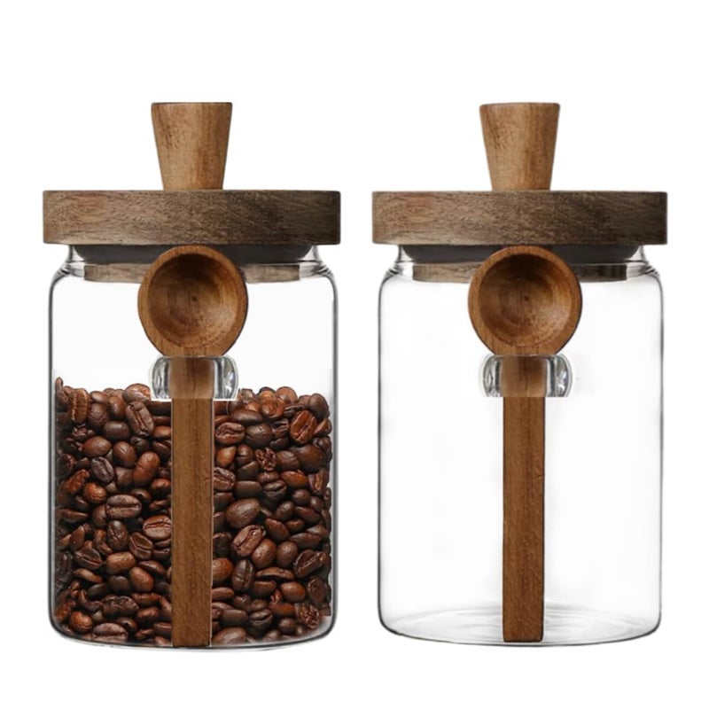 ANSQU Set of 2 Glass Food Storage Jars with Bamboo Wood Lid and Spoon 203oz Glass Kitchen Canisters for Coffee Tea Cereal Spice and Canning Mason Jars Cute Jar