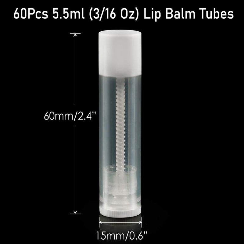LotFancy Lip Balm tubes Empty, 60PCS 5.5ml (3/16 Oz), Clear Lip Balm Container Tubes with White Caps, BPA Free & Leak Free, Refillable - Image 2
