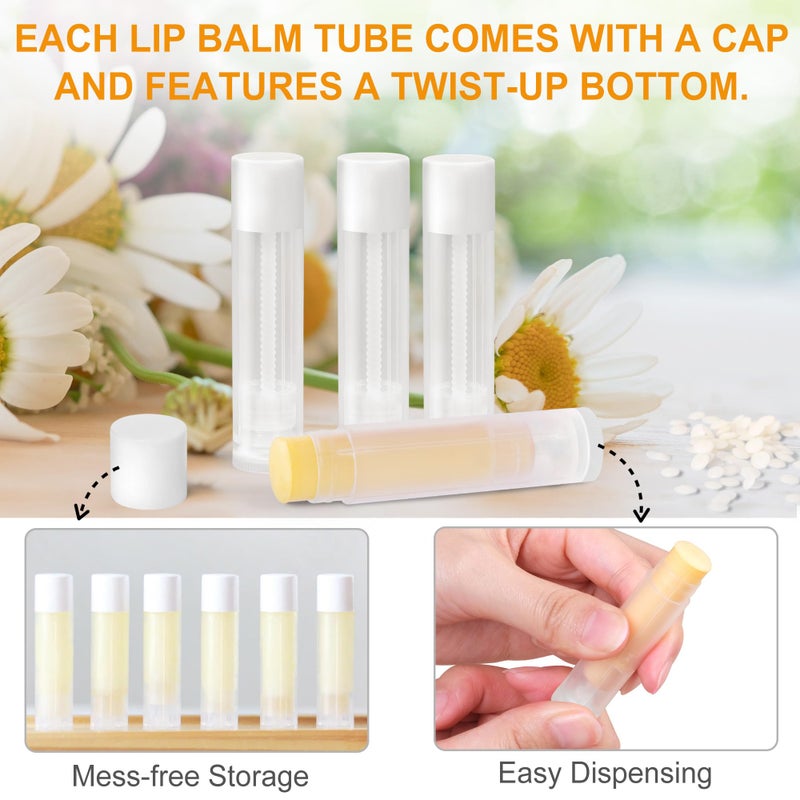 LotFancy Lip Balm tubes Empty, 60PCS 5.5ml (3/16 Oz), Clear Lip Balm Container Tubes with White Caps, BPA Free & Leak Free, Refillable - Image 4