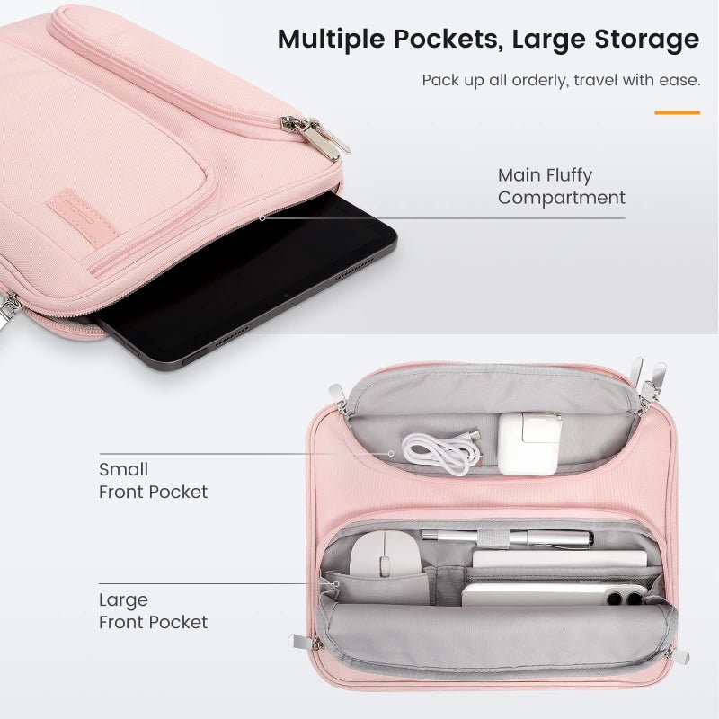 MoKo 9-11 Inch Tablet Sleeve Bag, Fits iPadAir 5/4th 10.9, iPadPro 11 Inch, iPad 9/8th 10.2, iPad 10th 10.9, Tab S8/S9 11",Waterproof Polyester Bag with Double Pockets,Retractable Handle, Pink - Image 4