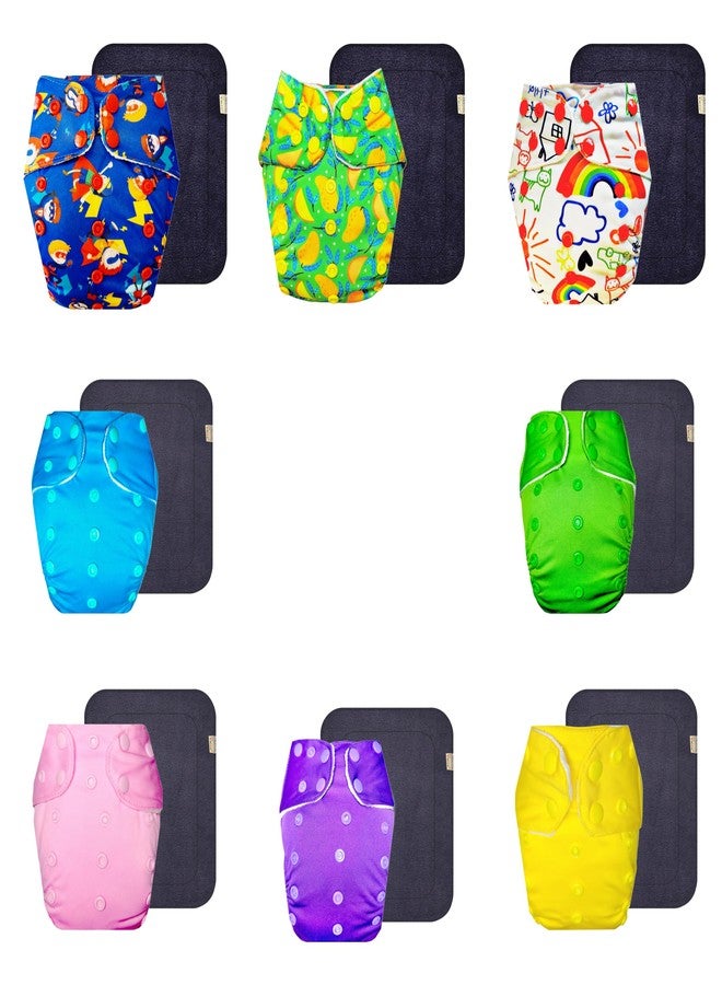Dumbledo Premium Cloth Diaper with Black Insert (Pack of 8) | Dry Feel and Comfortable | Leakproof | Adjustable Snaps | Ideal for Toddlers | 3 Months - 3 Years | Unisex Baby - Image 1