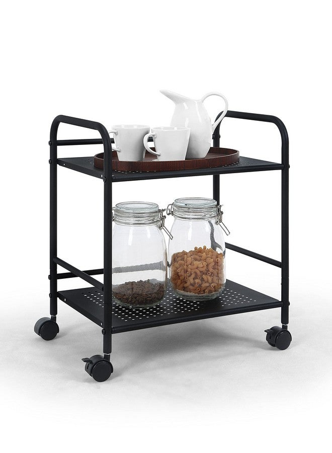 SunnyPoint 2-Tier Metal Rolling Utility Cart - Mobile Storage Shelf with Caster Wheels - Small Space Organizer for Home, Office, Bedroom, Kitchen (BLK) - Image 1