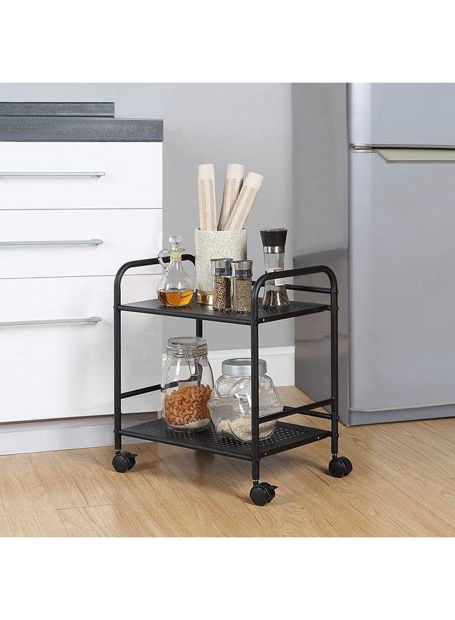 SunnyPoint 2-Tier Metal Rolling Utility Cart - Mobile Storage Shelf with Caster Wheels - Small Space Organizer for Home, Office, Bedroom, Kitchen (BLK) - Image 3