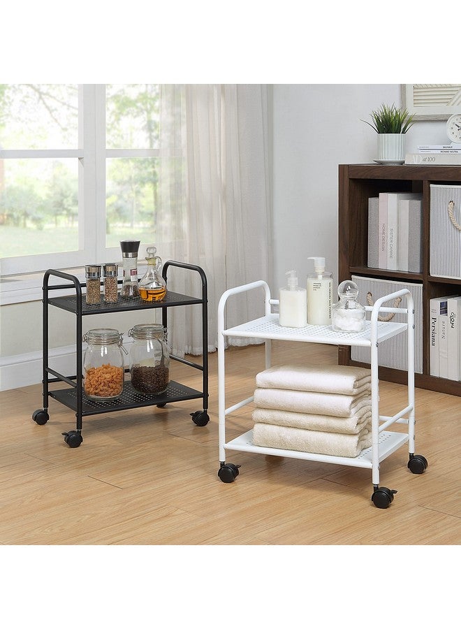 SunnyPoint 2-Tier Metal Rolling Utility Cart - Mobile Storage Shelf with Caster Wheels - Small Space Organizer for Home, Office, Bedroom, Kitchen (BLK) - Image 4
