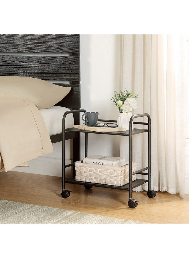 SunnyPoint 2-Tier Metal Rolling Utility Cart - Mobile Storage Shelf with Caster Wheels - Small Space Organizer for Home, Office, Bedroom, Kitchen (BLK) - Image 2