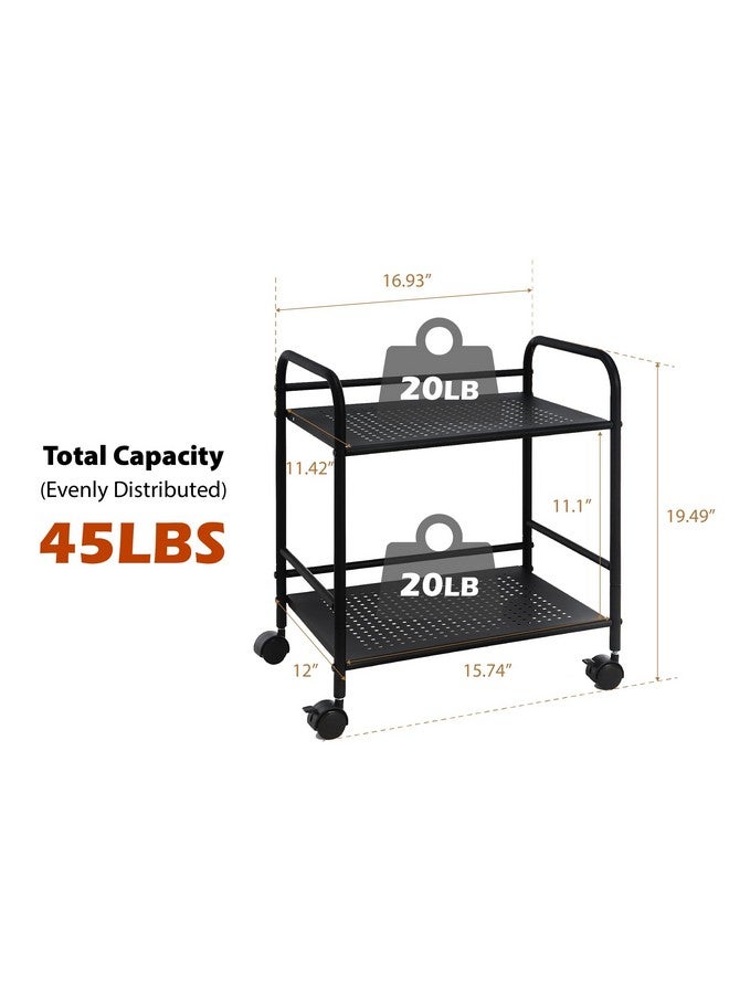 SunnyPoint 2-Tier Metal Rolling Utility Cart - Mobile Storage Shelf with Caster Wheels - Small Space Organizer for Home, Office, Bedroom, Kitchen (BLK) - Image 5
