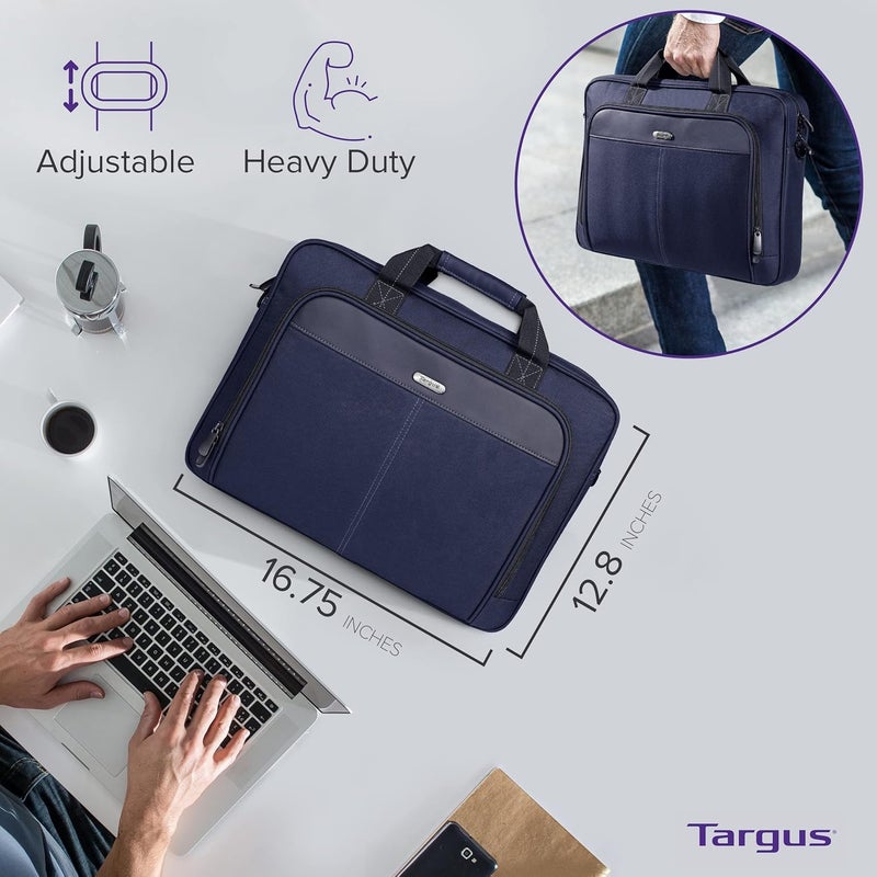 targus حقيبة لابتوب كلاسيكية نحيفة - حقيبة عمل مريحة وحقيبة مراسلة - فسيحة ومبطنة بالفوم لأجهزة اللابتوب وما دونها - Image 2