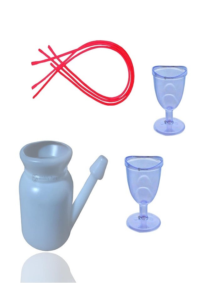 LRK Jal Neti Pot Lota 500ml and 2 Eye Wash Cup and 3 Rubber Sutra neti combo pack with user manual - Image 1