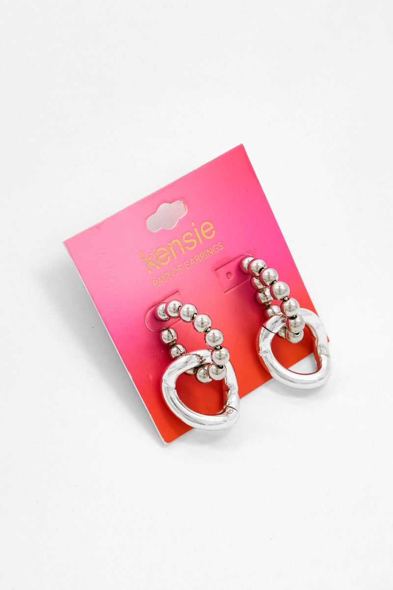 Kensie Women Beaded Hoop And Chain Link Earrings, Silver - Image 1