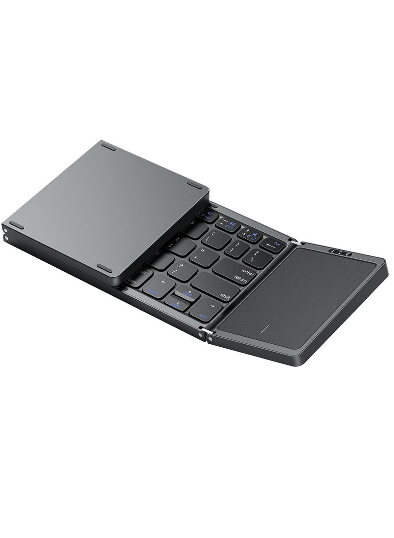 MIGOFAST Foldable Bluetooth Keyboard with Touchpad Rechargeable Wireless Portable Keyboard Dual-Mode Bluetooth USB Wired Pocket-Sized Travel Keyboard for iOS Android Windows Mac OS - Image 1