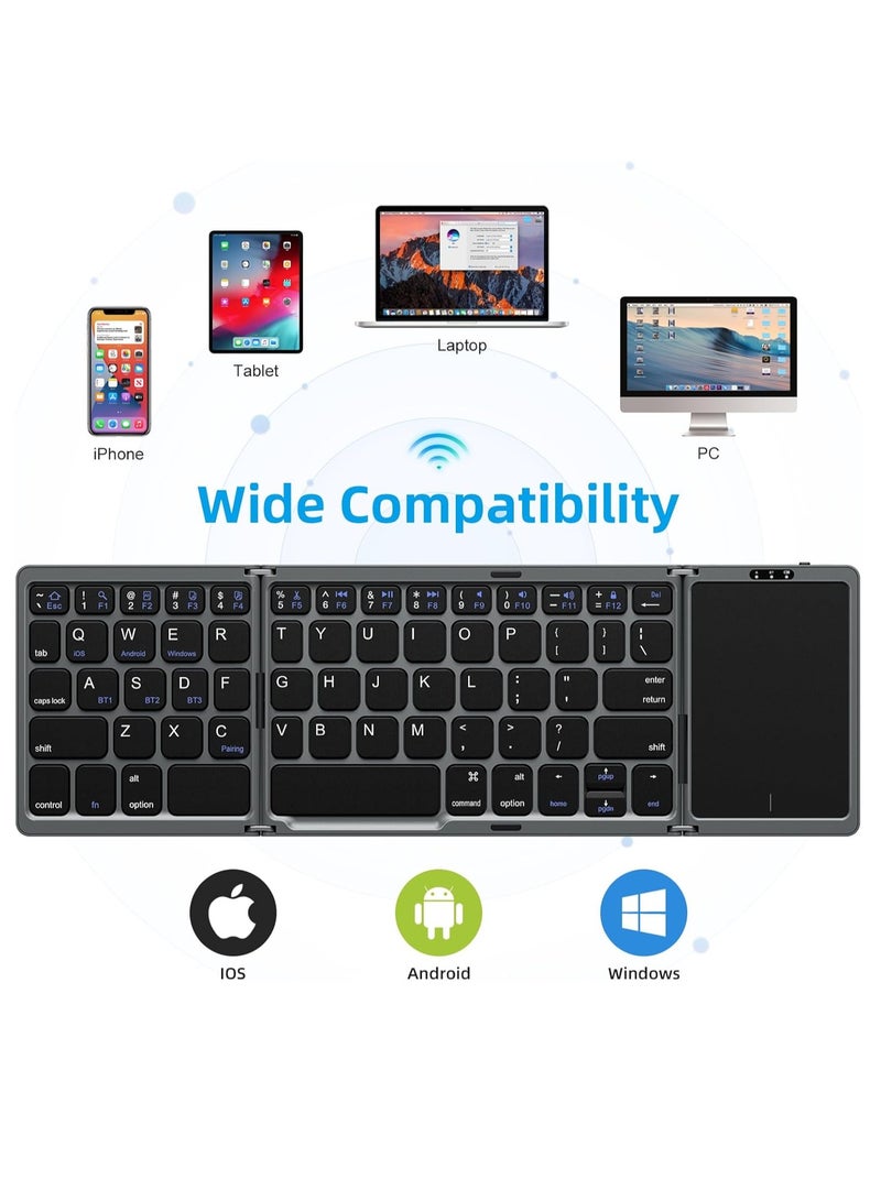 MIGOFAST Foldable Bluetooth Keyboard with Touchpad Rechargeable Wireless Portable Keyboard Dual-Mode Bluetooth USB Wired Pocket-Sized Travel Keyboard for iOS Android Windows Mac OS - Image 4