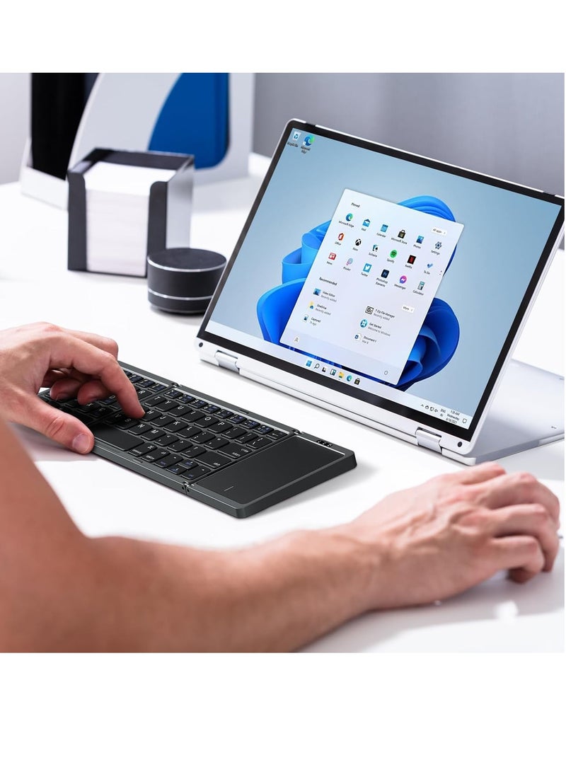 MIGOFAST Foldable Bluetooth Keyboard with Touchpad Rechargeable Wireless Portable Keyboard Dual-Mode Bluetooth USB Wired Pocket-Sized Travel Keyboard for iOS Android Windows Mac OS - Image 3