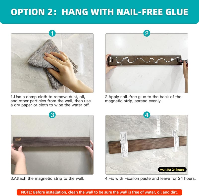 FINDKING Ash Wood Magnetic Knife Strip, Magnet Utensil Holder for Wall, Refrigerator, Wooden Rack for Kitchen Knives, No Drill (Dark Brown, 16 Inches, Without Knives) - Image 5