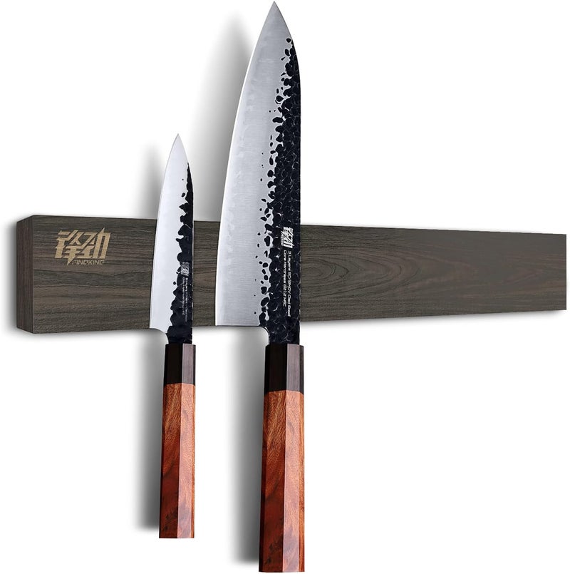 FINDKING Ash Wood Magnetic Knife Strip, Magnet Utensil Holder for Wall, Refrigerator, Wooden Rack for Kitchen Knives, No Drill (Dark Brown, 16 Inches, Without Knives) - Image 1