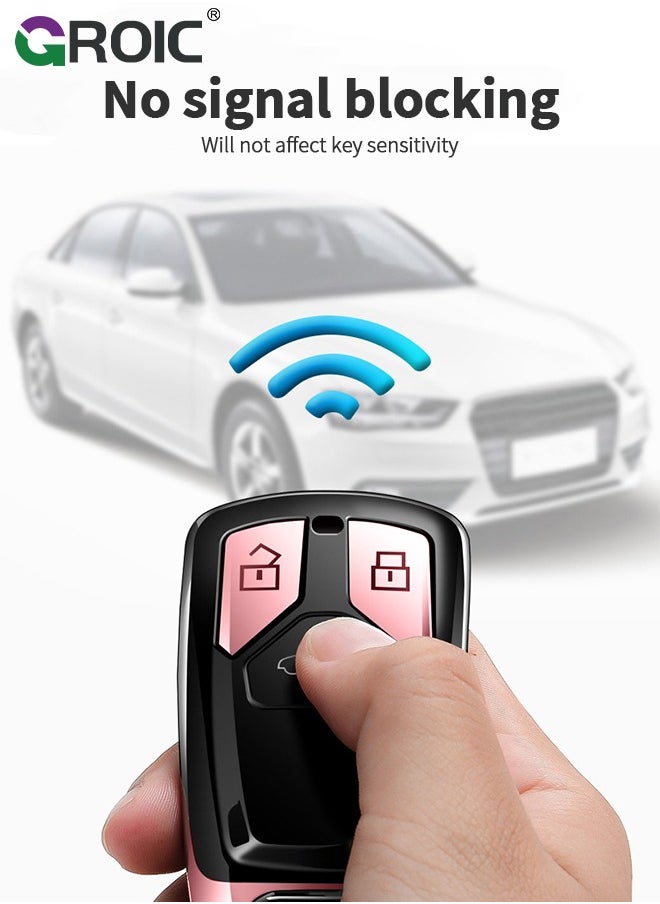 GROIC - For Audi Key Fob Cover with Hardware Buckle, Electroplating Car Key Shell Case for Audi A4 Q7 Q5 TT A3 A6 SQ5 SQ7 R8 S5, Audi Accessories Protector Case Keychain Key Holder Key Cover - Rose Gold - Image 1