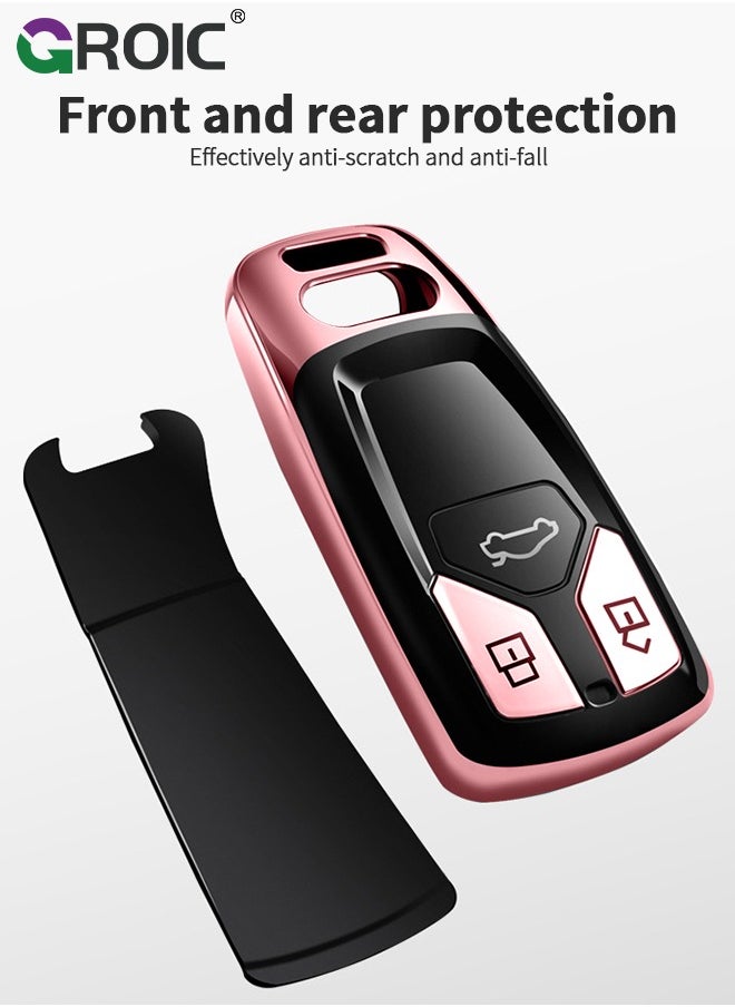 GROIC - For Audi Key Fob Cover with Hardware Buckle, Electroplating Car Key Shell Case for Audi A4 Q7 Q5 TT A3 A6 SQ5 SQ7 R8 S5, Audi Accessories Protector Case Keychain Key Holder Key Cover - Rose Gold - Image 1