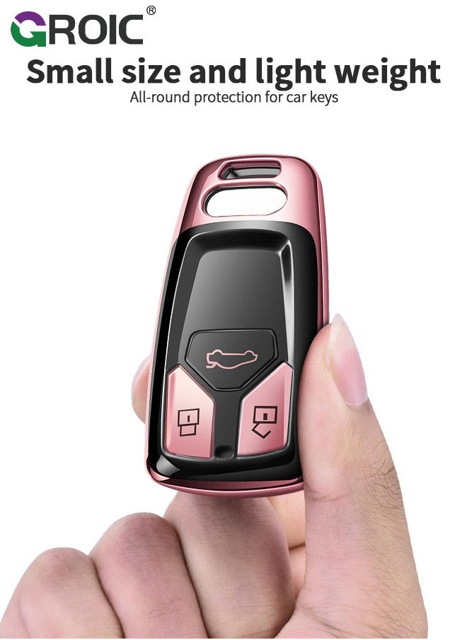 GROIC - For Audi Key Fob Cover with Hardware Buckle, Electroplating Car Key Shell Case for Audi A4 Q7 Q5 TT A3 A6 SQ5 SQ7 R8 S5, Audi Accessories Protector Case Keychain Key Holder Key Cover - Rose Gold - Image 1