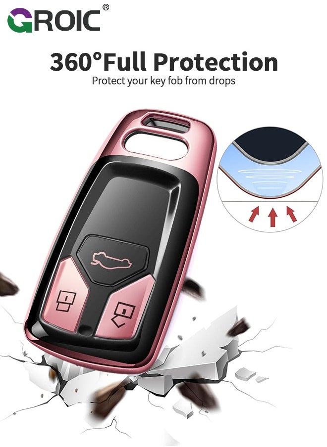 GROIC - For Audi Key Fob Cover with Hardware Buckle, Electroplating Car Key Shell Case for Audi A4 Q7 Q5 TT A3 A6 SQ5 SQ7 R8 S5, Audi Accessories Protector Case Keychain Key Holder Key Cover - Rose Gold - Image 1