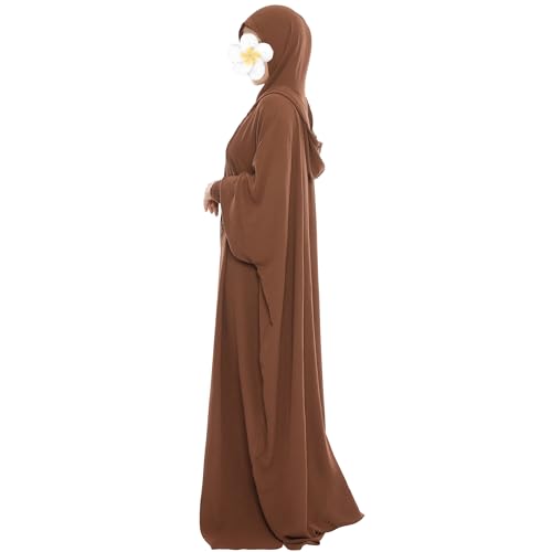 khalat Muslim Prayer Dress Abaya Solid One-Piece Hoodie Abaya Dress for Women Long Maxi Dress Islamic Dubai Jilbab Coffee - Image 4