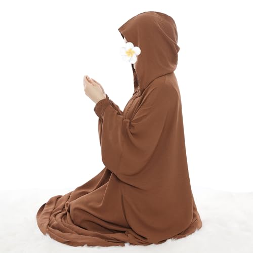 khalat Muslim Prayer Dress Abaya Solid One-Piece Hoodie Abaya Dress for Women Long Maxi Dress Islamic Dubai Jilbab Coffee - Image 5