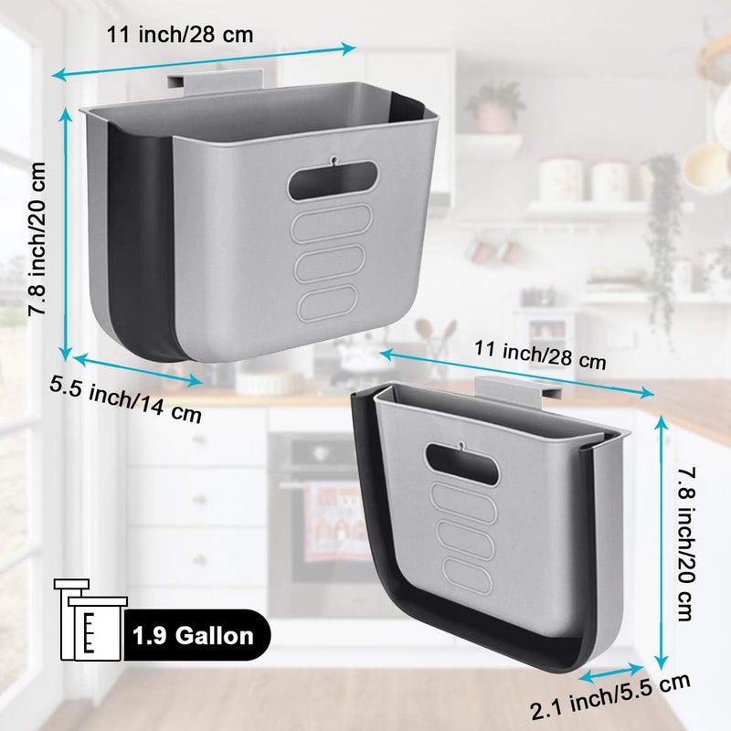 VANZAVANZU Small Kitchen Trash Can - Collapsible Hanging Garbage Bin for Kitchen, Bathroom, Office, and Car - Grey - Image 5