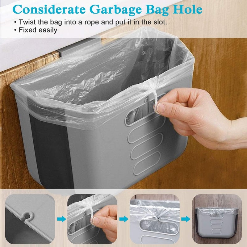 VANZAVANZU Small Kitchen Trash Can - Collapsible Hanging Garbage Bin for Kitchen, Bathroom, Office, and Car - Grey - Image 4