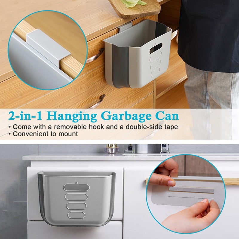 VANZAVANZU Small Kitchen Trash Can - Collapsible Hanging Garbage Bin for Kitchen, Bathroom, Office, and Car - Grey - Image 3