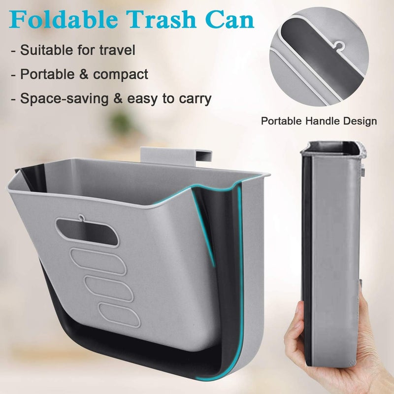 VANZAVANZU Small Kitchen Trash Can - Collapsible Hanging Garbage Bin for Kitchen, Bathroom, Office, and Car - Grey - Image 2