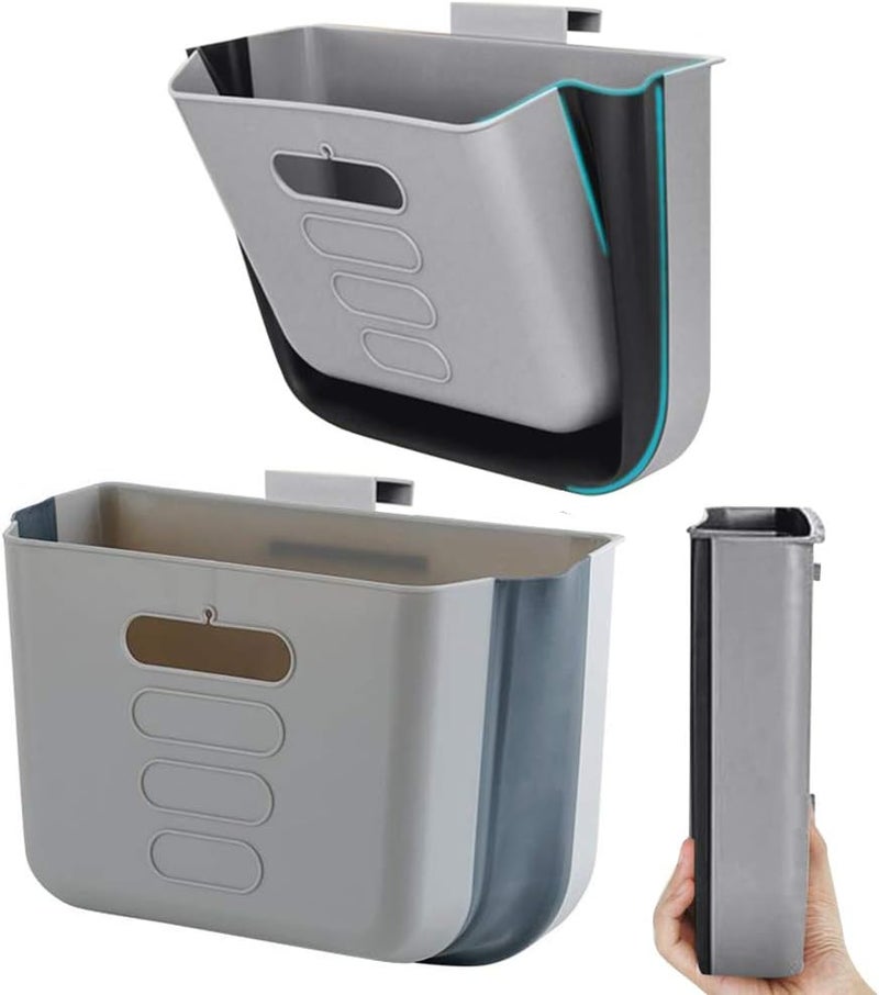 VANZAVANZU Small Kitchen Trash Can - Collapsible Hanging Garbage Bin for Kitchen, Bathroom, Office, and Car - Grey - Image 1