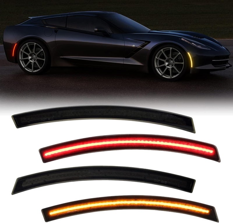 R&F Auto 4PCS Smoked Lens LED Side Marker Lights for Corvette C7 (2014-2019) - Image 1
