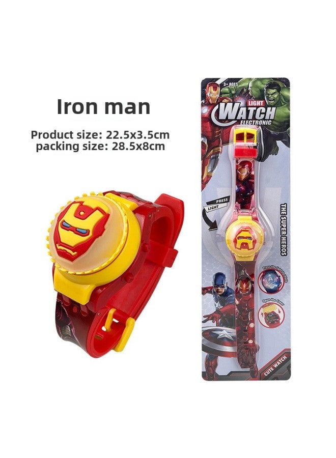 Exquisite Cartoon Rotating Flip Top Light Watch Press Luminous Rotatable Decompression Kidsren's Digital Watch-Color:806  Iron Man - Image 1