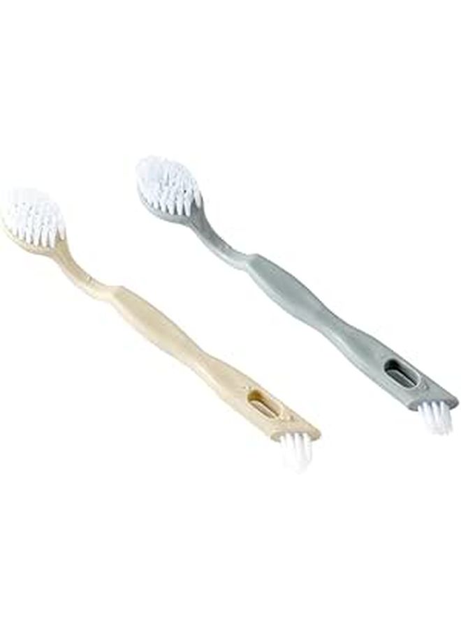 Uonlytech Soft Bristle Long Handle Shoe Cleaning Brush 2pcs Gray Beige - Image 1