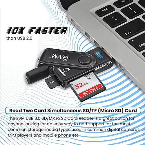 EVM 2-in-1 USB 3.0 Memory Card Reader | SD Micro SD Dual Slot | Supports SDXC SDHC MMC UHS-I up to 2TB | Compact Adapter for Laptop PC | 3 Year Warranty (EVM-CR-003) - Image 5