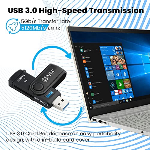 EVM 2-in-1 USB 3.0 Memory Card Reader | SD Micro SD Dual Slot | Supports SDXC SDHC MMC UHS-I up to 2TB | Compact Adapter for Laptop PC | 3 Year Warranty (EVM-CR-003) - Image 3